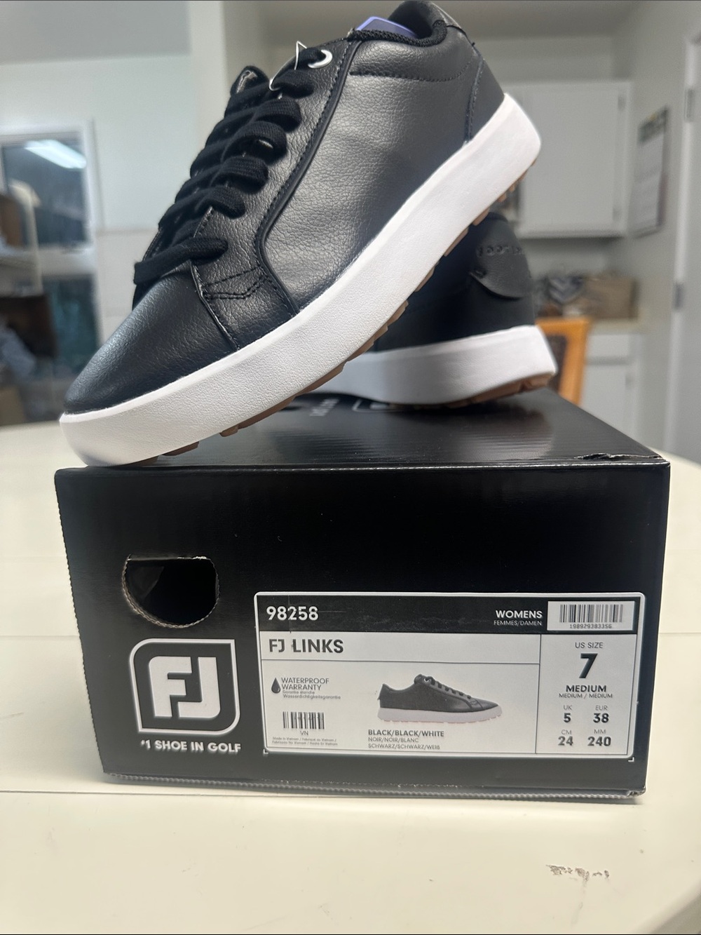 FootJoy Women's Black Leather Sneakers with White Sole